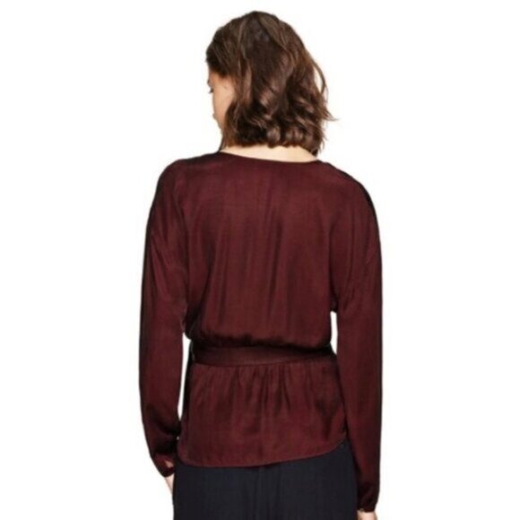 Wilfred Aritzia Anemone Blouse Wrap Tie Up Belted V-neck Truffle Maroon Size XS - Picture 13 of 16